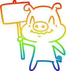 rainbow gradient line drawing nervous cartoon pig