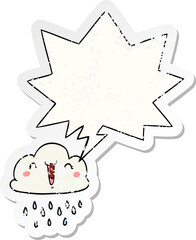 cartoon storm cloud and speech bubble distressed sticker