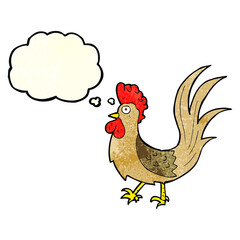cartoon cockerel with thought bubble