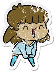 distressed sticker of a cartoon woman