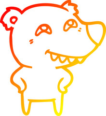 warm gradient line drawing cartoon bear showing teeth