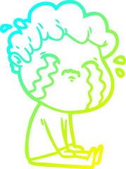 cold gradient line drawing cartoon man crying