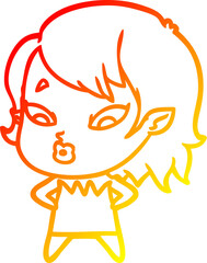 warm gradient line drawing cute cartoon vampire girl