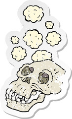 retro distressed sticker of a cartoon ancient skull