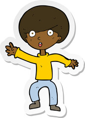 sticker of a cartoon panicking boy