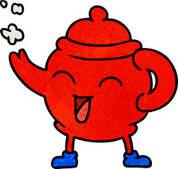 textured cartoon doodle of a blue tea pot