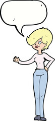 cartoon woman waving with speech bubble