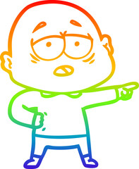 rainbow gradient line drawing cartoon tired bald man