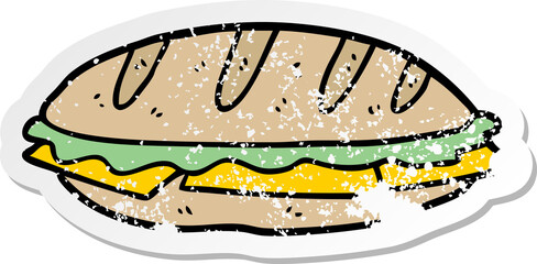 distressed sticker of a cartoon cheese sandwich