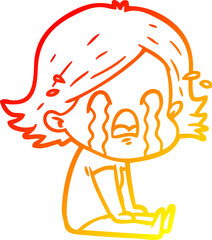 warm gradient line drawing cartoon woman crying