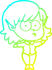 cold gradient line drawing cartoon elf girl staring