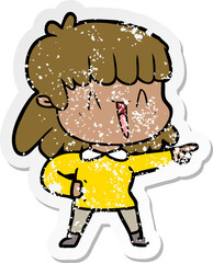 distressed sticker of a cartoon happy girl