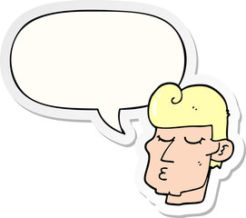 cartoon handsome man and speech bubble sticker