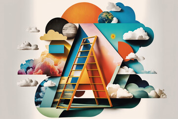 Abstract ladder and clouds. Concept of career growth and development. Generative ai - Powered by Adobe