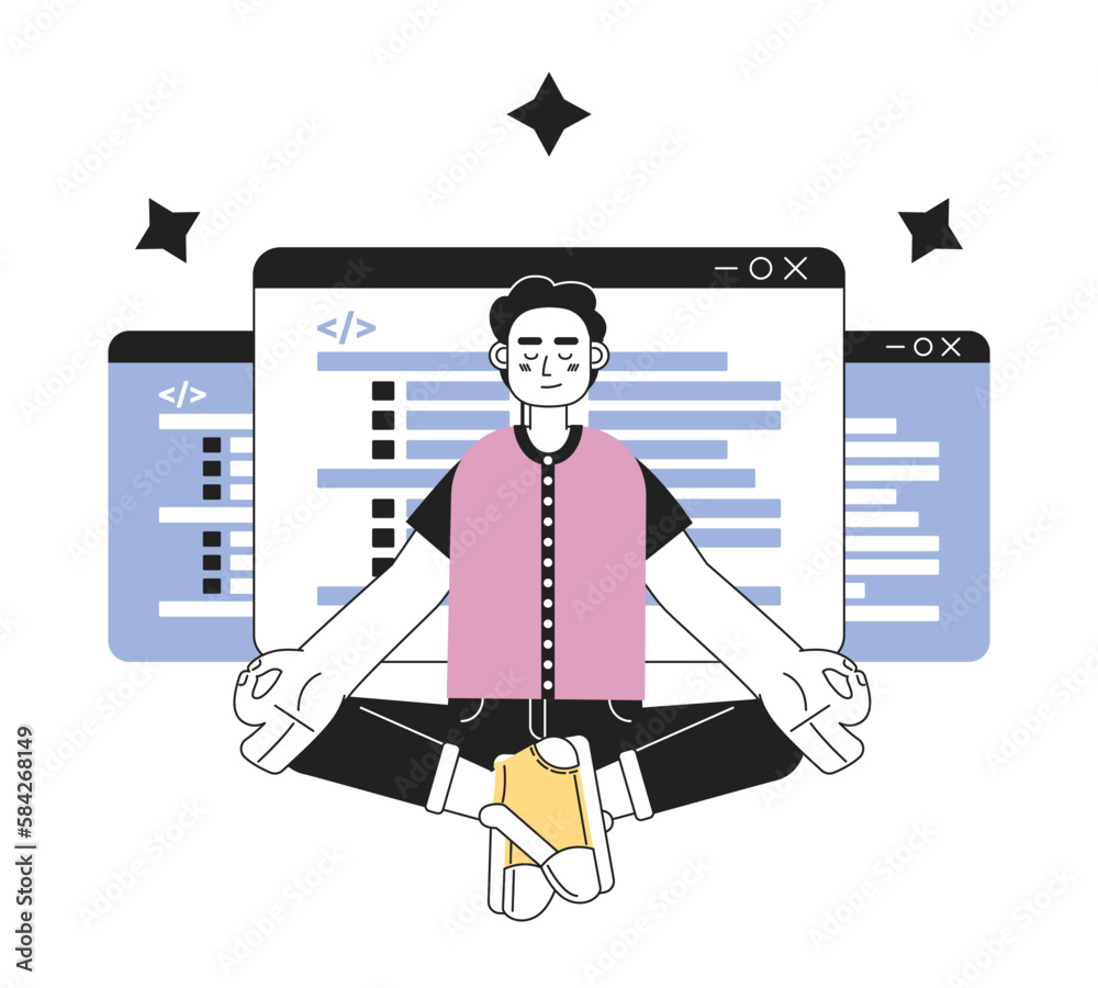 Poster become programmer expert line concept vector spot illustration. editable 2d flat cartoon character o