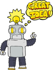 thought bubble cartoon robot with great idea