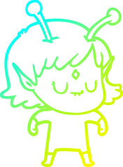 cold gradient line drawing cartoon alien girl