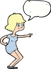 cartoon girl pointing with speech bubble