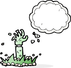 cartoon zombie arm with thought bubble