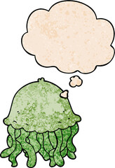 cartoon jellyfish and thought bubble in grunge texture pattern style