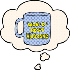 worlds best husband mug and thought bubble in comic book style