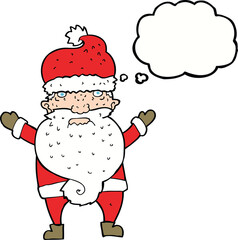 cartoon grumpy santa with thought bubble