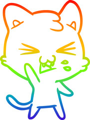 rainbow gradient line drawing cartoon cat hissing