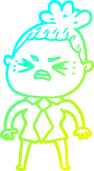 cold gradient line drawing cartoon angry woman