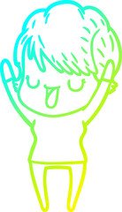 cold gradient line drawing cartoon woman talking
