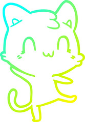 cold gradient line drawing cartoon happy cat