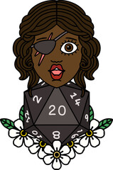 human rogue with natural twenty dice roll illustration