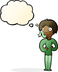 cartoon woman sticking out tongue with thought bubble