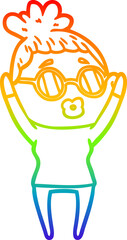 rainbow gradient line drawing cartoon woman wearing sunglasses