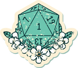 natural one dice roll with floral elements illustration