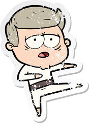 distressed sticker of a cartoon tired man