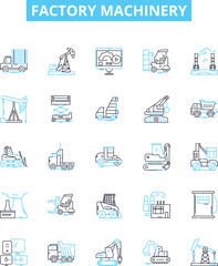 Factory machinery vector line icons set. Machinery, Factory, Equipment, Automation, Process, CNC, Install illustration outline concept symbols and signs