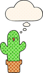 cartoon cactus and thought bubble in comic book style
