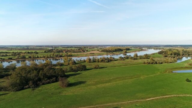 view towards the river elbe. Elbe meadows and sandbanks in the background. wonderful landscape in autumn.