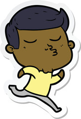 sticker of a cartoon model guy pouting