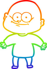 rainbow gradient line drawing cartoon bald man staring