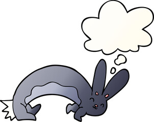 funny cartoon rabbit and thought bubble in smooth gradient style