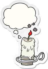 cartoon spooky candle and thought bubble as a printed sticker