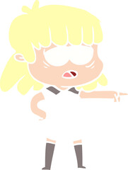 flat color style cartoon tired woman pointing