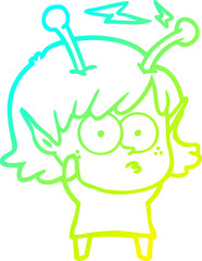 cold gradient line drawing cartoon alien girl