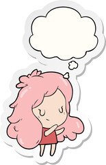 cartoon girl and thought bubble as a printed sticker