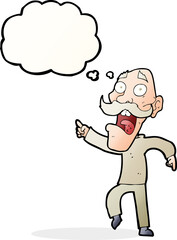 Fototapeta premium cartoon frightened old man with thought bubble