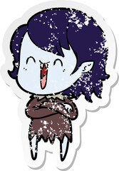 distressed sticker of a cute cartoon happy vampire girl
