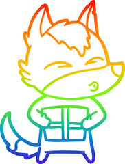 rainbow gradient line drawing cartoon christmas wolf whistling