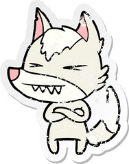 distressed sticker of a angry wolf cartoon