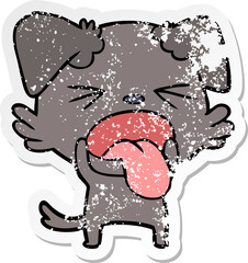 distressed sticker of a cartoon disgusted dog